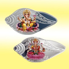 50 gm Laxmi Ganesh Shankh Shape Silver Coins 2 coin set